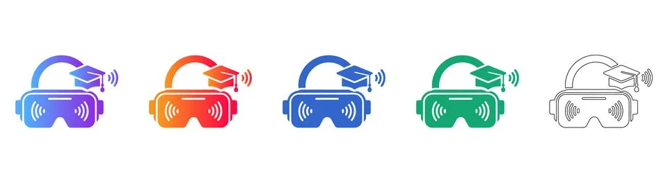 VR Educational Training Headset Icons Set Ilustración de archivo
