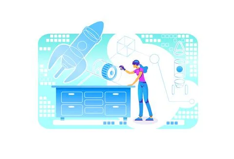 VR engineering program 2D vector web banner, poster Illustrazione stock