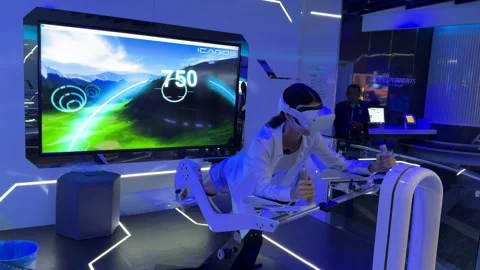 VR flying simulator in Petrosains Discovery centre, Kuala Lumpur, Malaysia. Stock Footage 295978818