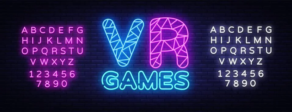 VR Gamer neon text vector design template. Gaming neon logo, light banner design Stock Illustration