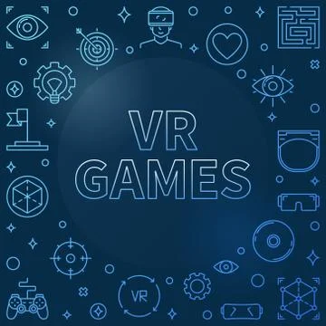 VR Games blue linear frame - vector Virtual Reality illustration Stock Illustration