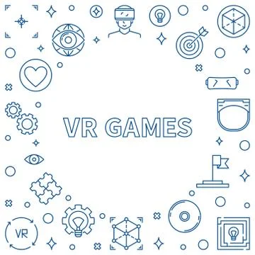 VR Games vector frame or illustration in thin line style Stock Illustration