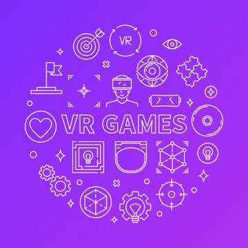 VR Games vector round illustration in thin line style Stock Illustration