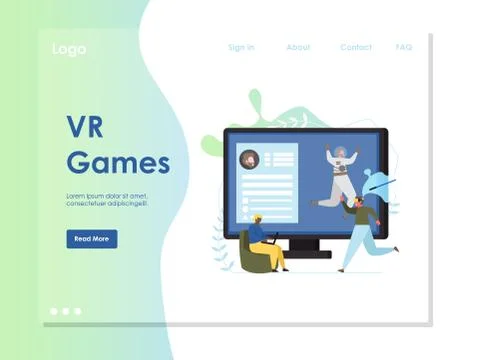 VR games vector website landing page design template Stock Illustration