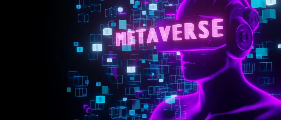 VR glasses float in neon space metaverse avatar concept 3D Render Stock Illustration