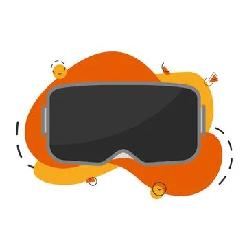 VR glasses headset. Virtual reality helmet. Orange bubble background. Vector  Stock Illustration