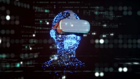 Vr glasses on a man's head on a black background. animation depicting the ne Video stock 260624746
