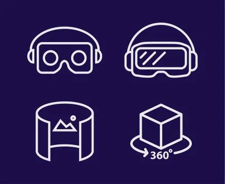 VR glasses for smartphone vector illustration line deisgn set. Virtual reality Stock Illustration