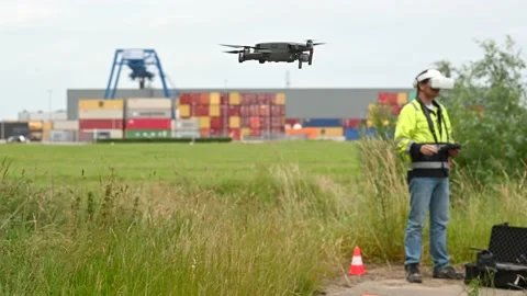 VR Goggles controlling a drone Stock Footage 156506395