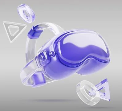 VR headset 3d icon, virtual reality glasses with transparent purple design and Illustrazione stock