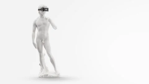 VR headset. 3d render of the statue of David man wearing virtual reality glasses Stock Illustration