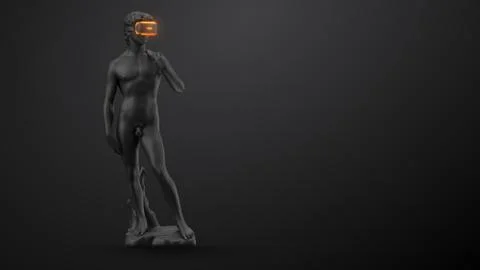 VR headset. 3d render of the statue of David man wearing virtual reality glasses Stock Illustration