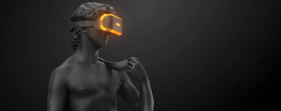 VR headset. 3d render of the statue of David man wearing virtual reality glasses Stock Illustration