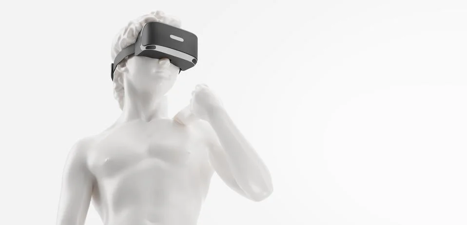 VR headset. 3d render of the statue of David man wearing virtual reality glasses Stock Illustration