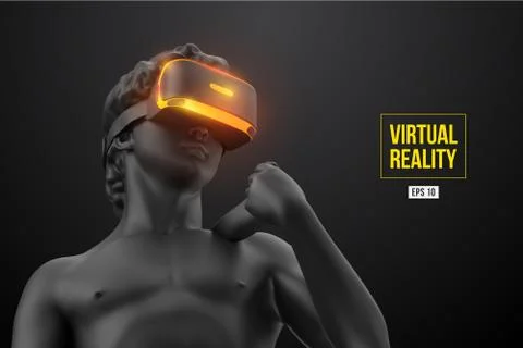 VR headset. 3d render of the statue of David man wearing virtual reality glasses Stock Illustration