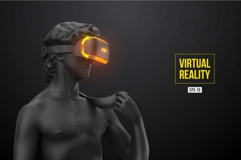 VR headset. 3d render of the statue of David man wearing virtual reality glasses Stock Illustration