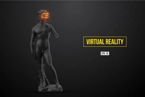 VR headset. 3d render of the statue of David man wearing virtual reality glasses Stock Illustration