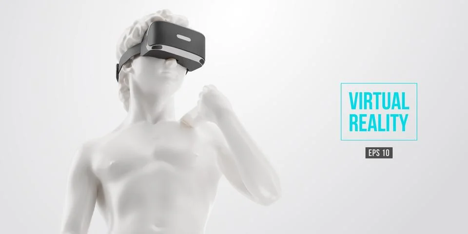 VR headset. 3d render of the statue of David man wearing virtual reality glasses Stock Illustration