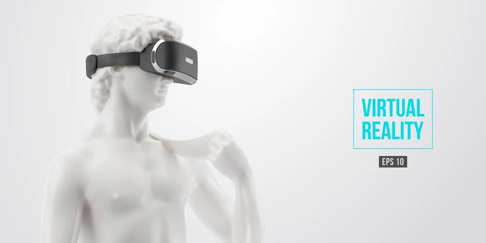 VR headset. 3d render of the statue of David man wearing virtual reality glasses Stock Illustration