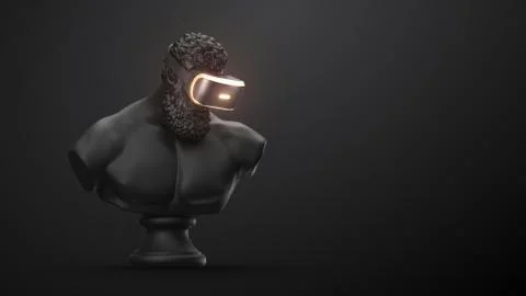 VR headset. 3d of the statue of Hercules man wearing virtual reality glasses Stock Illustration