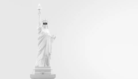 VR headset. 3d of the statue of Liberty, woman wearing virtual reality glasses Stock Illustration