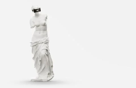 VR headset. 3d of the statue of Liberty, woman wearing virtual reality glasses Stock Illustration