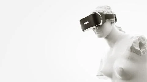 VR headset. 3d of the statue of Liberty, woman wearing virtual reality glasses Stock Illustration
