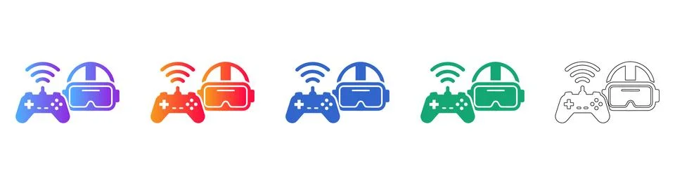VR Headset and Controller Gaming Icons Stock Illustration