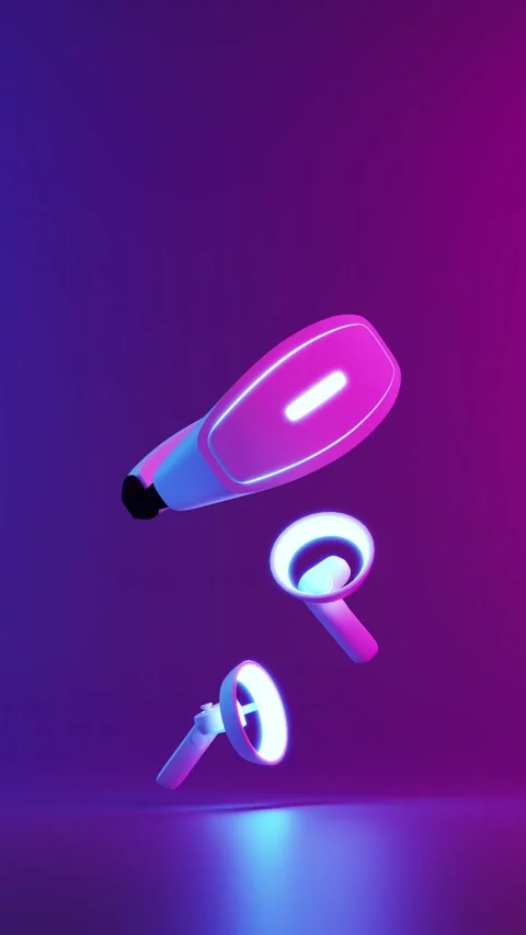 VR headset and controllers under neon Stock Video Pond5