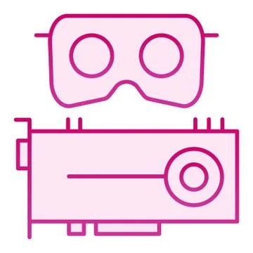 VR headset and cpu flat icon. Virtual reality mask and video card vector Illustrazione stock