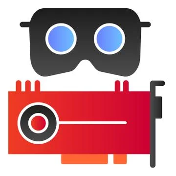 VR headset and cpu flat icon. Virtual reality mask and video card vector Illustrazione stock
