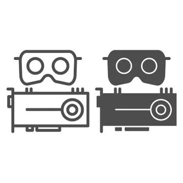 VR headset and cpu line and glyph icon. Virtual reality mask and video card Illustrazione stock