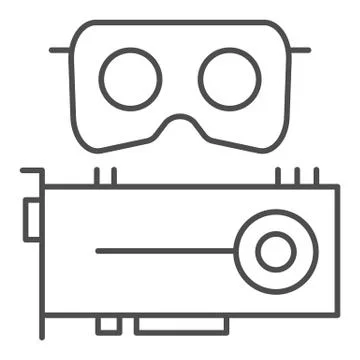 VR headset and cpu thin line icon. Virtual reality mask and video card vector Illustrazione stock