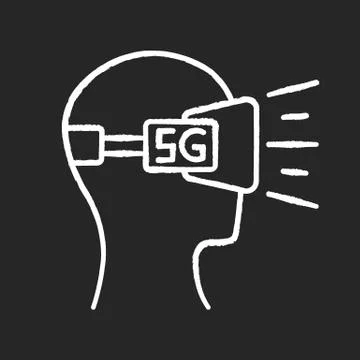 VR headset chalk white icon on black background. Virtual reality glasses. 5G Stock Illustration