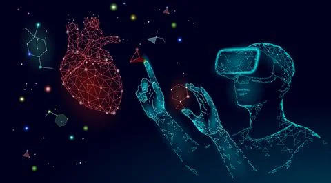 VR headset holographic projection virtual reality glasses. Futuristic medicine Stock Illustration