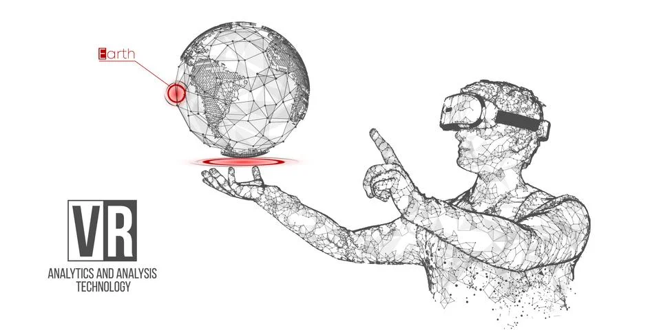 VR headset holographic wireframe vector planet Stock Illustration