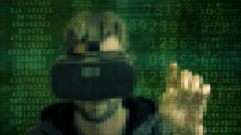 VR Headset Human Data Stream In Virtual Reality Source Code Stock Footage 104718069