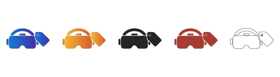 VR headset icon set with attached retail price tags 스톡 일러스트