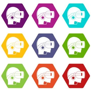 Vr headset icon set color hexahedron Illustrazione stock