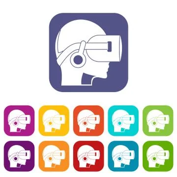 Vr headset icons set flat Stockillustratie