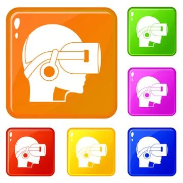Vr headset icons set vector color イラスト素材