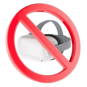 VR headset inside prohibition symbol, representing restriction or ban on vi.. Stock Illustration