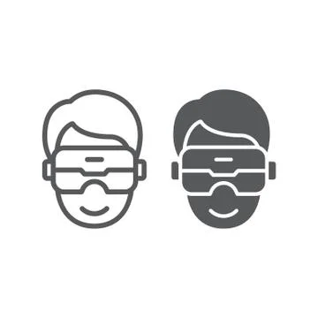 VR headset line and glyph icon, game and technology, virtual reality mask sign Illustrazione stock