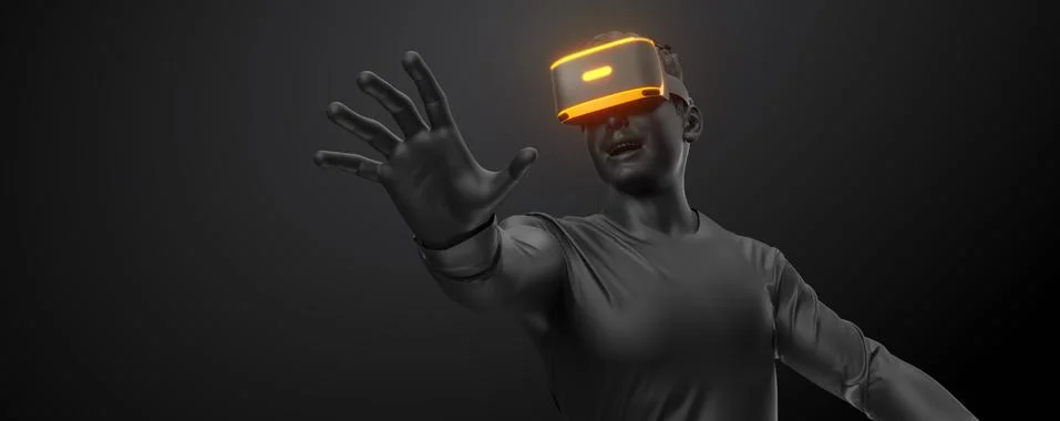 VR headset, technology. 3d render of the man Stock Illustration