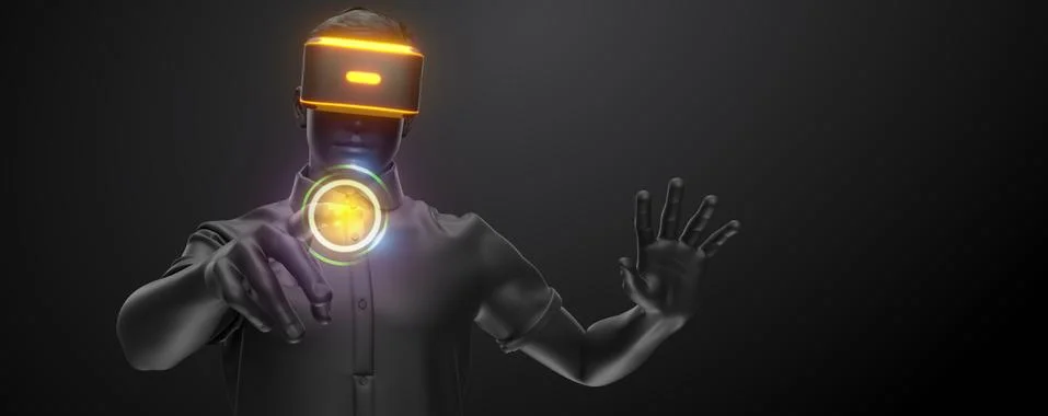 VR headset, technology. 3d render of the man Stock Illustration