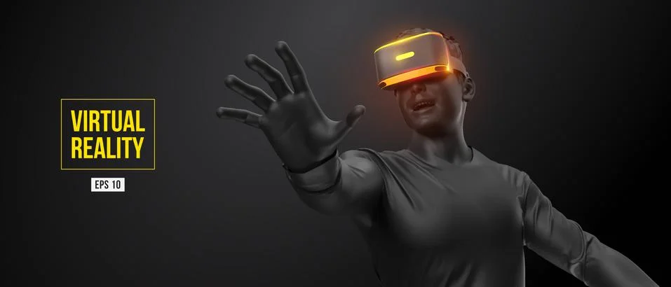 VR headset, technology. 3d render of the man Stock Illustration