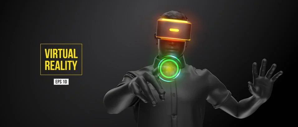 VR headset, technology. 3d render of the man Stock Illustration