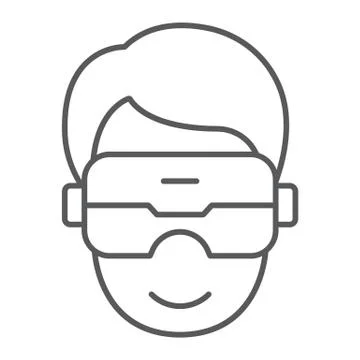 VR headset thin line icon, game and technology, virtual reality mask sign Illustrazione stock