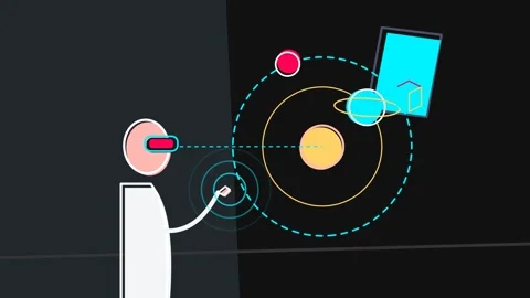 VR Headset User Interacting With Holographic Solar System In Spatial Computing Video stock 340868157