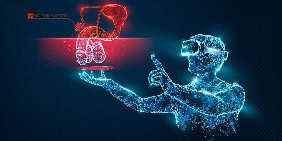 VR headset vector man with man genitals organ Stock Illustration